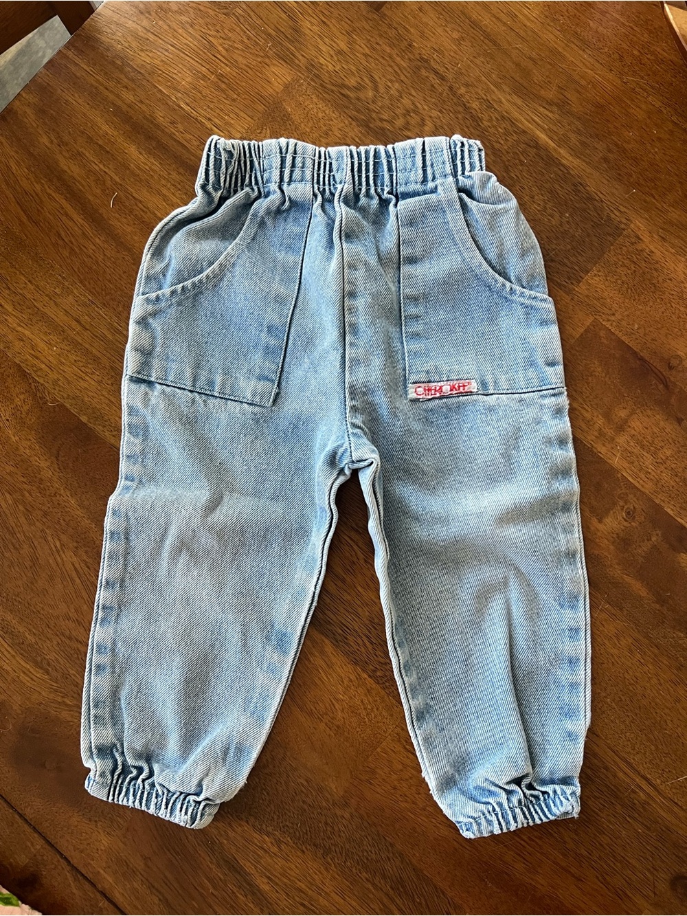 Vintage Toddler Baby Light Blue Elastic-Waist Denim Jogger Pants
